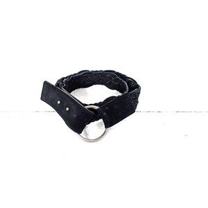 Vintage black suede leather braided boho belt